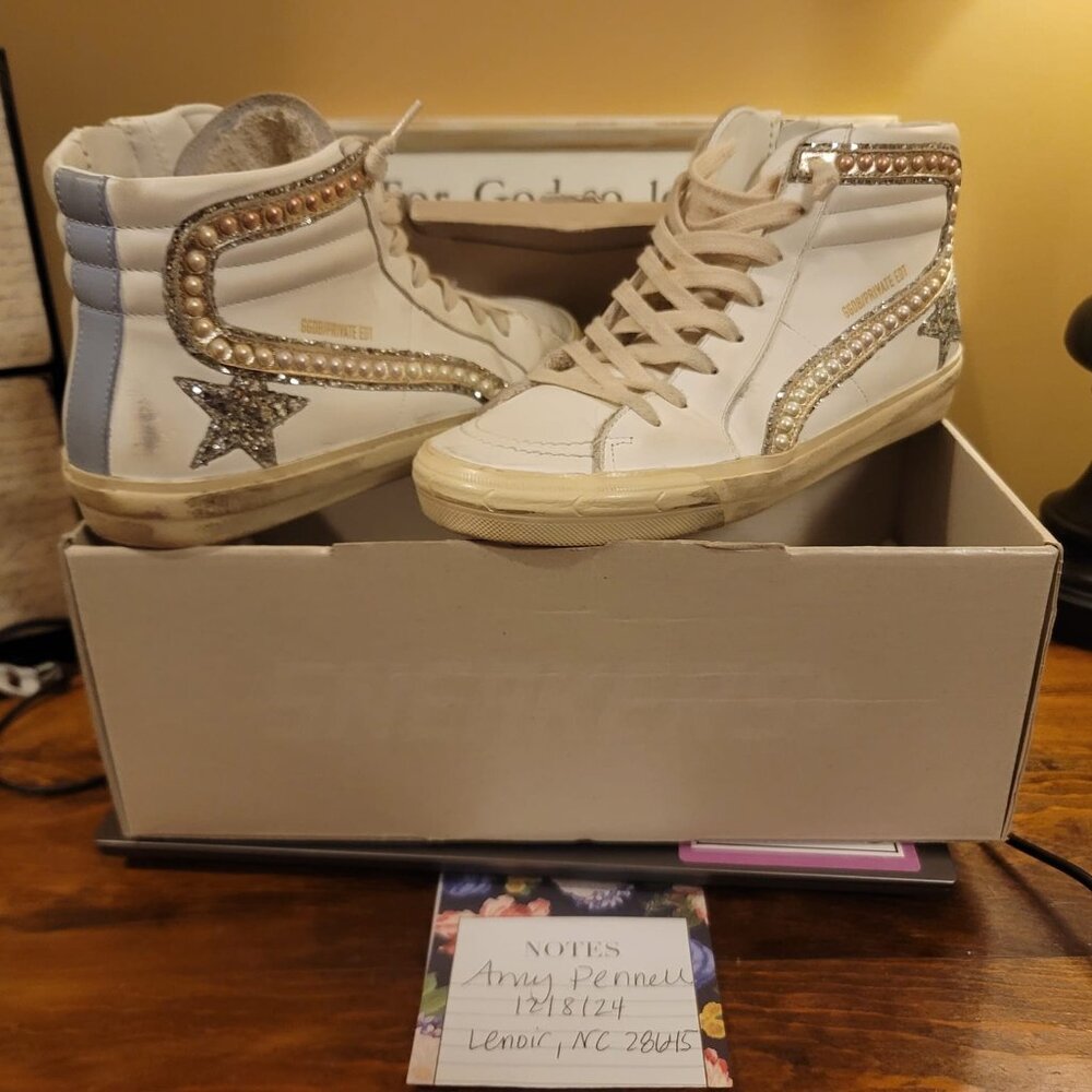 Golden Goose Slides Ombre Pearls White and Pink Silver Glitter Star Size 38 ⭐️